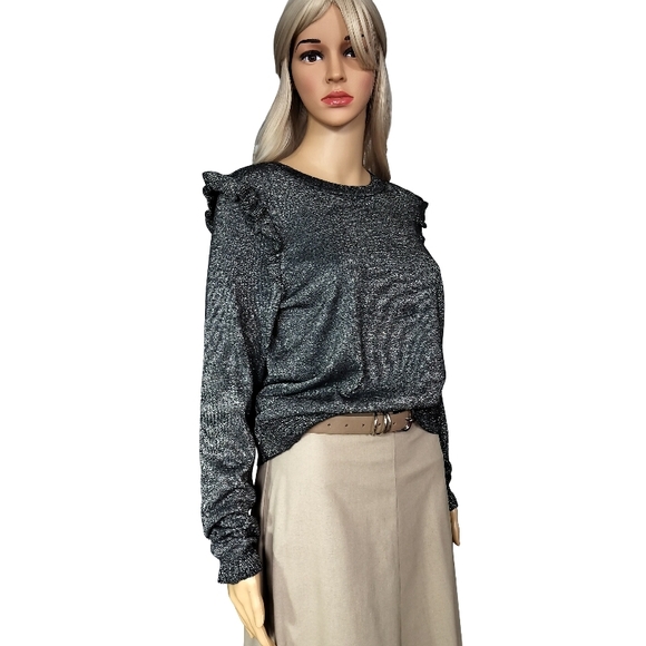 On 34 TH Tops - On 34 TH Chic Women's Black Ruffle Shine Sweater Blouse Size M NWT